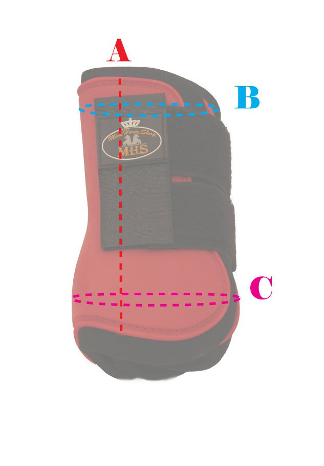 Tendon boot in which sizes A, B and C are indicated.